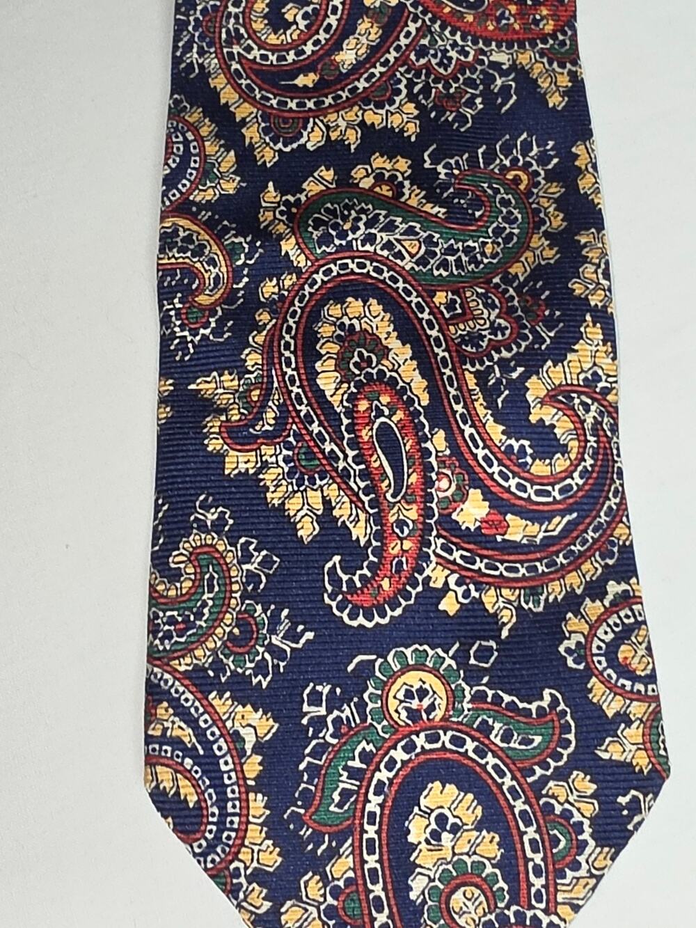 100% Silk Italian Paisley Necktie Navy Burgundy Green Gold Made in Italy